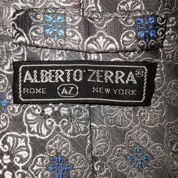 ALBERTO ZERRA SILVER BLUE HANDMADE SILK TIE LUXURY - Picture 4 of 5